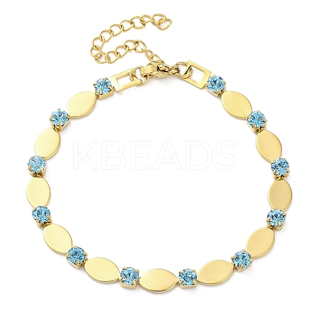 304 Stainless Steel Aquamarine Rhinestone Link Chain Bracelets for Women BJEW-G712-13C-03-1