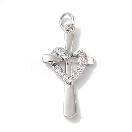 Rack Plating Brass & Clear Cubic Zirconia Pendants KK-L216-055P-1