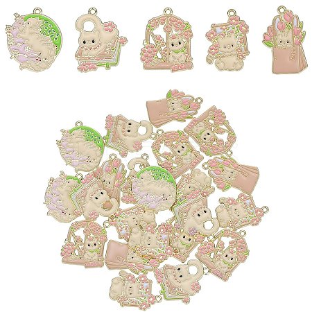 25Pcs 5 Style Zinc Alloy Enamel Pendants ENAM-SZ0004-33-1