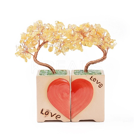 Heart Money Tree Natural Yellow Quartz Bonsai Display Decorations DJEW-G027-16RG-05-1