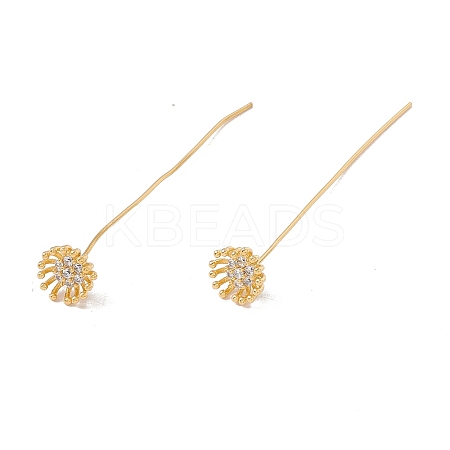Brass Micro Pave Clear Cubic Zirconia Flower Head Pins LS-FIND-B009-08G-1