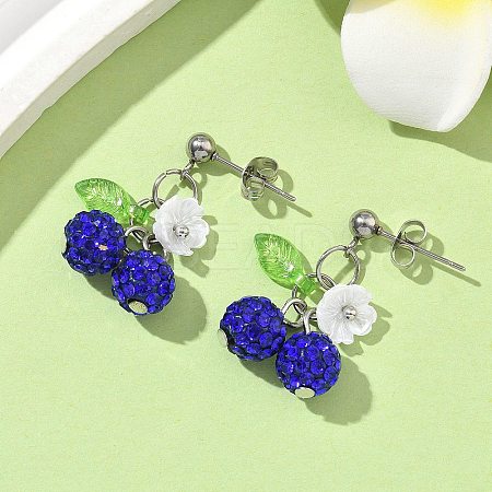 Cherry 304 Stainless Steel Handmade Polymer Clay Rhinestone Dangle Stud Earrings EJEW-JE06429-01-1