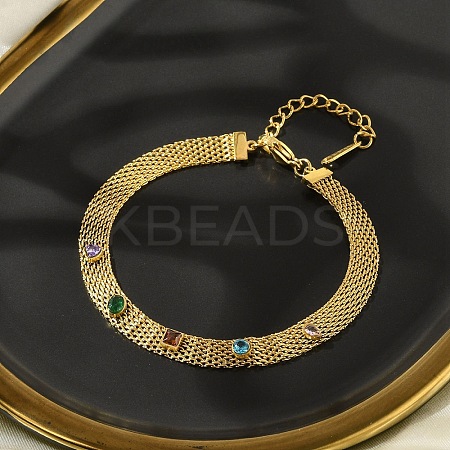 304 Stainless Steel Mesh Chain Bracelets for Women BJEW-P348-01E-G-1