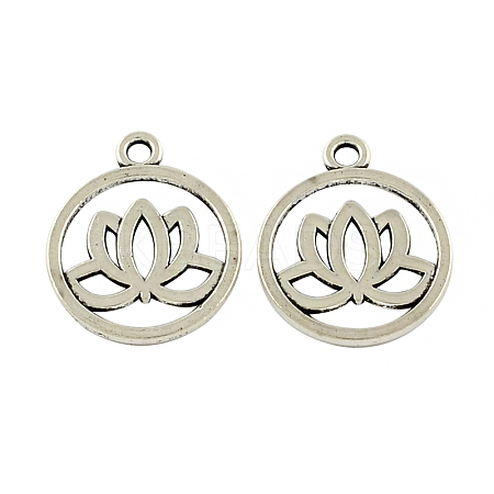 Tibetan Style Flat Round with Lotus Alloy Pendants LS-TIBEP-Q043-300-RS-1