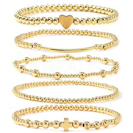 Brass and Stainless Beaded Stretch Bracelet Sets VB9693-6-1