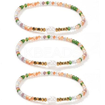 3Pcs Vintage Elegant Imitation Pearl & Glass Beaded Stretch Bracelet Sets for Women VO3069-1-1