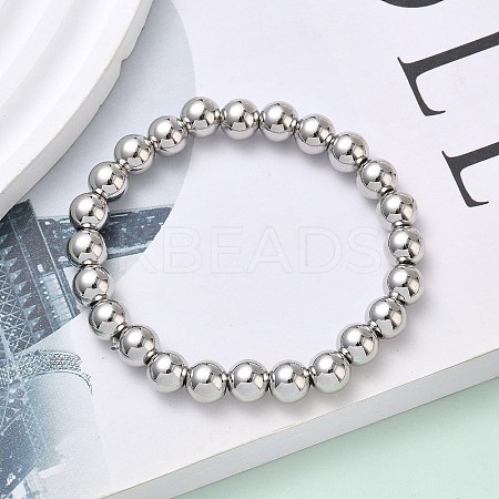 Brass Round Beaded Stretch Bracelets for Men Women BJEW-B148-05E-P-1