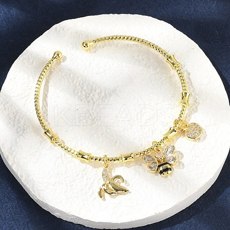 Brass Micro Pave Clear Cubic Zirconia Charm Bangles for Women BJEW-Z089-04P-1