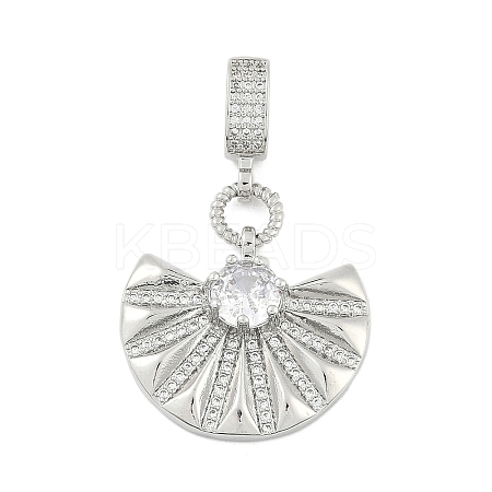 Brass Clear Cubic Zirconia Fan European Dangle Charms KK-Z090-05P-1
