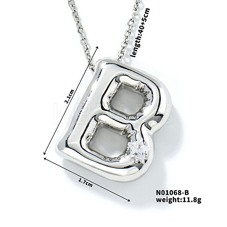 Brass Pave Clear Cubic Zirconia Shiny Balloon Letter Pendant Necklaces IT0451-2-1