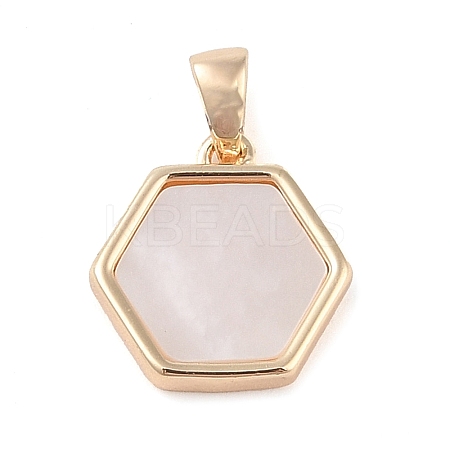 Brass Pave Shell Hexagon Charms KK-Q816-02G-1