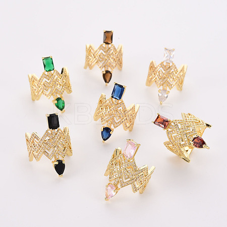 Brass Micro Pave Cubic Zirconia Wide Band Rings RJEW-S045-120-NR-1