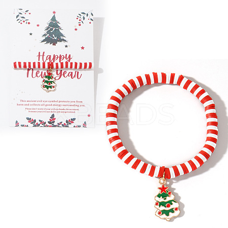 Elegant Christmas Handmade Polymer Clay Heishi Beaded Stretch Bracelets MV9996-47-1
