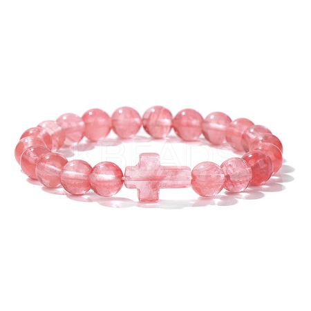 Synthetic Watermelon Stone Glass Round Beads Stretch Bracelets LS-YG0612-6-1