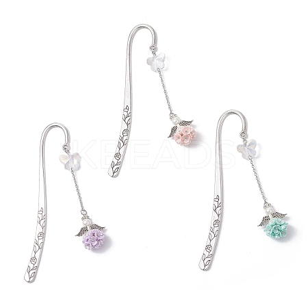 3Pcs Tibetan Silver Alloy Hook Bookmark AJEW-JK00401-1
