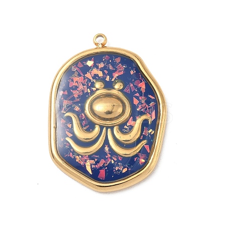 304 Stainless Steel Epoxy Resin with Natural Shell and Sequins Inside Pendants STAS-L026-17G-K04-1