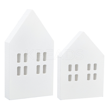 4Pcs 2 Styles Christmas Wood House Display Decorations DJEW-BC0001-28A-1