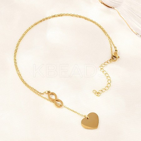 Adjustable 304 Stainless Steel Infinity Heart Pendant Lariat Necklaces NJEW-H093-04G-1
