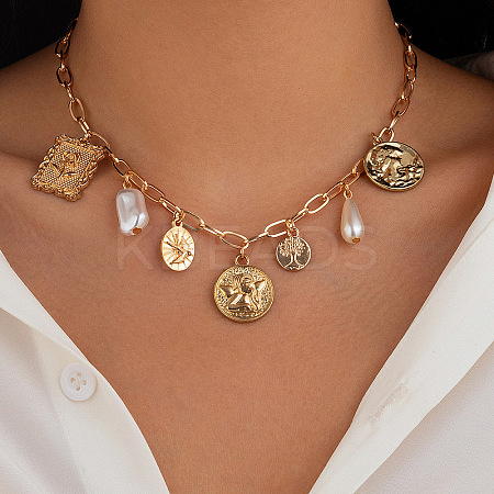 Alloy & Iron & Plastic Pearl Teardrop Pendant Bib Necklaces for Women FS-WG2E3D6-04-1