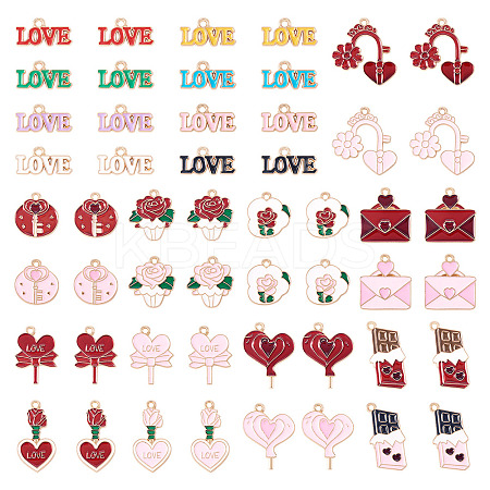 52Pcs 26 Styles Valentine's Day Theme Alloy Enamel Pendants ENAM-TA0002-83-1