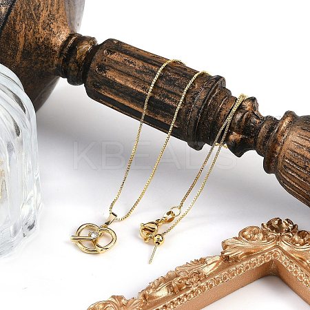 Brass Clear Cubic Zirconia Heart Pendant Box Chain Necklaces NJEW-M079-03G-1