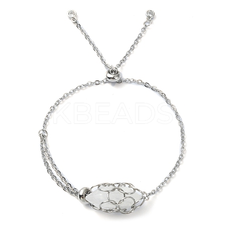 Natural Quartz Crystal Bullet Link Slider Bracelets BJEW-JB09901-05-1