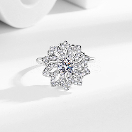 Sunflower Rotatable Open Cuff Rings for Women RJEW-S402-09P-1