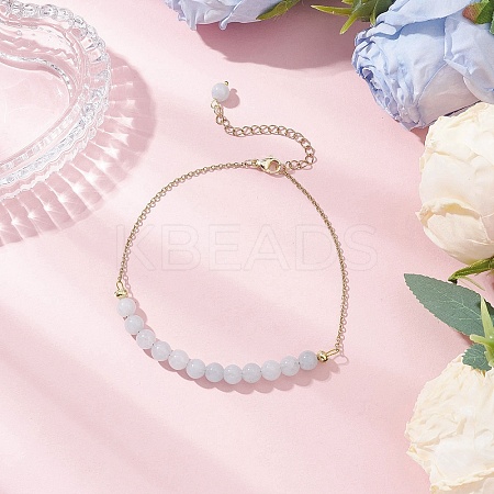 Dyed Natural White Jade Round Beaded Ankelets AJEW-AN00707-02-1