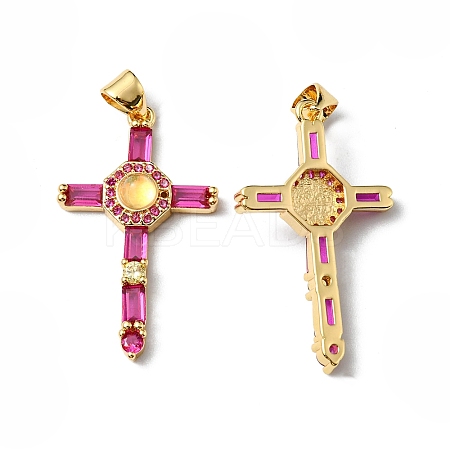 Rack Plating Brass Micro Pave Cubic Zirconia Pendants KK-P235-08G-02-1