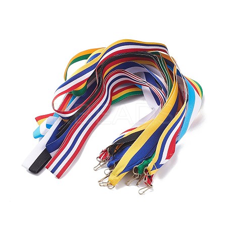 (Defective Closeout Sale: Oxydic Iron Clasp)Polyester Ribbon Name Card Holder Lanyard AJEW-XCP0001-64-1