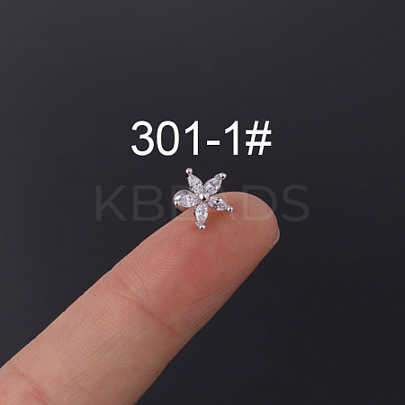 Flower 316L Surgical Stainless Steel Micro Pave Cubic Zirconia Cartilage Earrings WGAF33A-01-1
