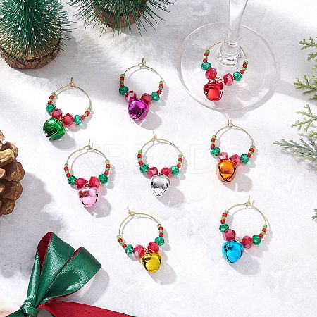 Christmas Iron Bell Wine Glass Ornaments HJEW-MZ00306-1