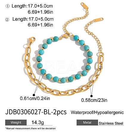 2Pcs 2 Styles 304 Stainless Steel Canle Chain Bracelets FS-WG283A0-02-1