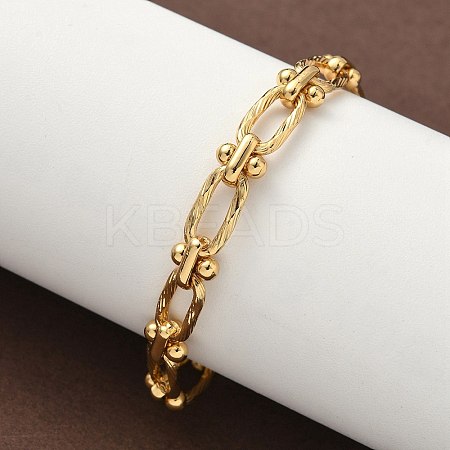 Ion Plating(IP) 304 Stainless Steel Textured Oval Link Chain Bracelets for Women BJEW-B092-08G-02-1