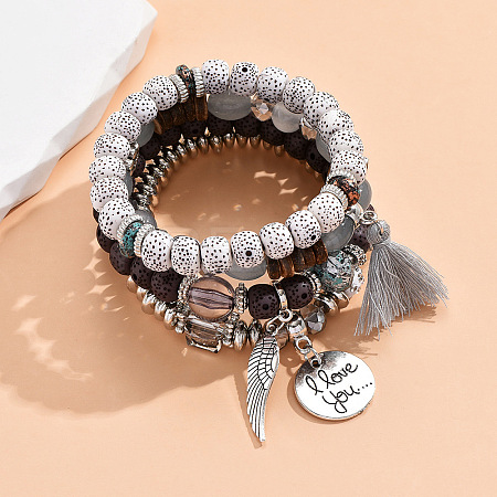 Bohemin Style Natural Moon and Star Xingyue Bodhi Beads Stretch Bracelet Set WG2BA1D-03-1