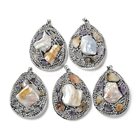 Baroque Natural Freshwater Shell Polymer Clay Rhinestone Big Pendants BSHE-P033-15A-1