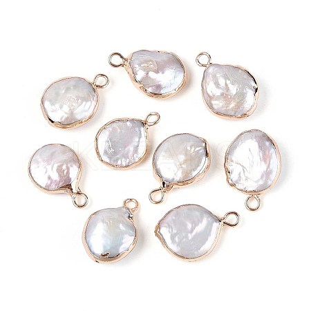Electroplated Natural Keshi Pearl Flat Round Pendants LS-PEAR-S018-02C-01B-1