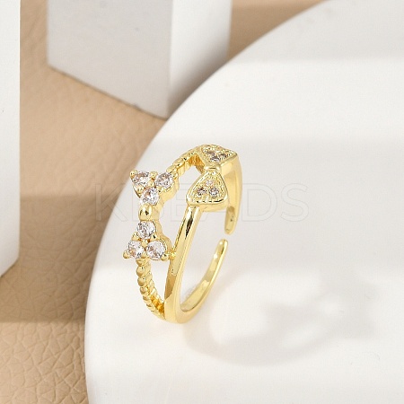 Rack Plating Bowknot Brass Micro Pave Clear Cubic Zirconia Cuff Rings for Women RJEW-M028-62G-1