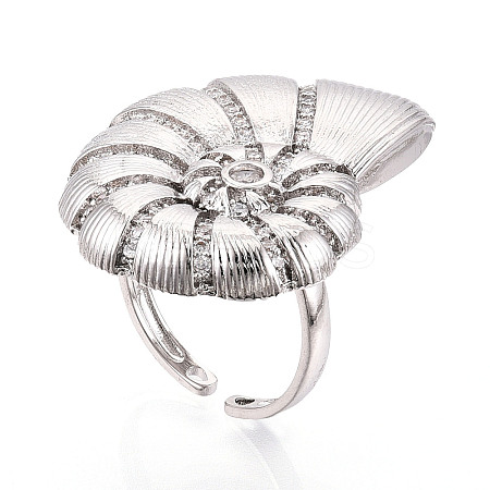 Brass Micro Pave Cubic Zirconia Adjustable Open Cuff Rings for Women RJEW-N051-02P-1