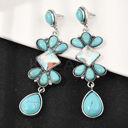 Alloy Synthetic Turquoise Dangle Stud Earrings LS-EJEW-U053-05AS-1