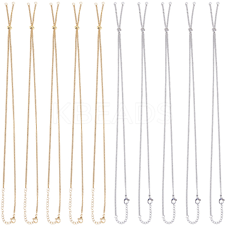 10Pcs 2 Colors Adjustable 304 Stainless Steel Curb Chains Necklaces Making MAK-SC0001-43-1