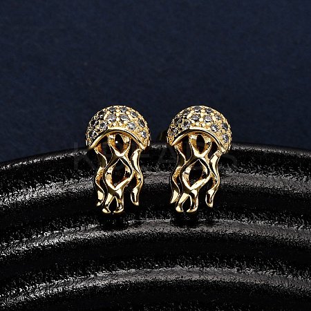 Brass Micro Pave Clear Cubic Zirconia Earrings LS-EJEW-D328-03G-05-1