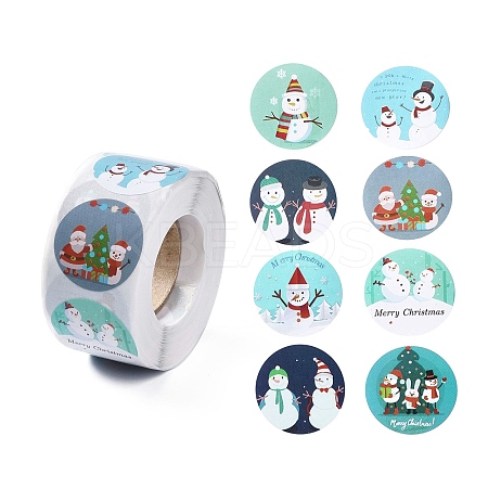 8 Patterns Snowman Round Dot Self Adhesive Paper Stickers Roll DIY-A042-01I-1