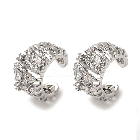 Rack Plating Brass Pave Clear Cubic Zirconia Hollow Croissant Ring Cuff Earrings for Women EJEW-P280-17P-1