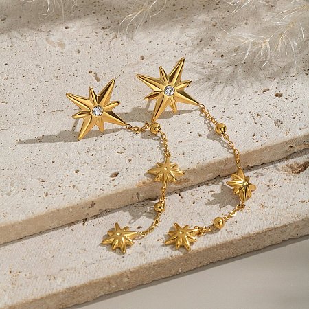 304 Stainless Steel Crystal Rhinestone Star Dangle Stud Earring LS-EJEW-G451-04G-1