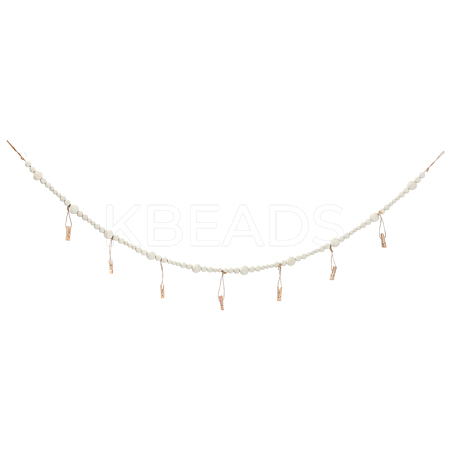 Wall Hanging Photo Display with Wooden Beads Garland AJEW-WH20011-54A-1