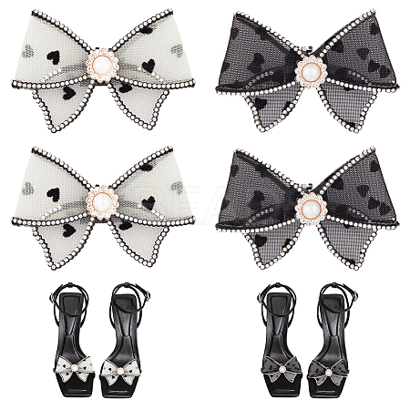 4Pcs 2 Style Heart Pattern Organza Bowknot Shoe Decorations DIY-FH0005-76-1