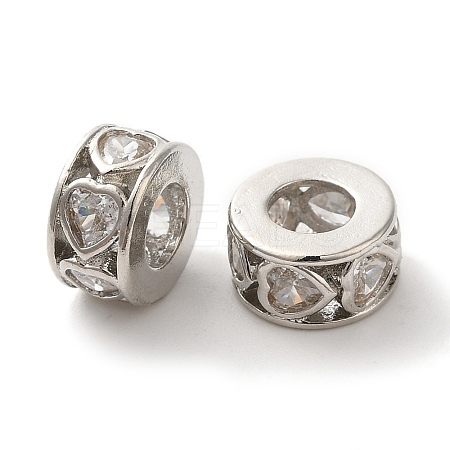 Hollow Heart Brass Micro Pave Cubic Zirconia European Beads KK-C072-09P-1