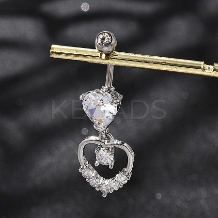 Alloy Crystal Rhinestone Dangle Curved Barbell Belly Rings AJEW-R007-04P-06-1