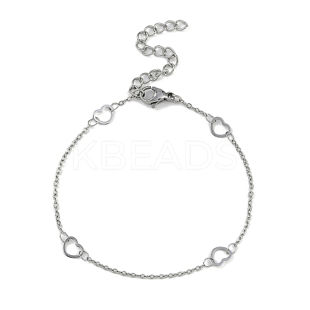 Anti-Tarnish 304 Stainless Steel Heart Link Chains Anklets High Polished AJEW-A057-09B-P-1